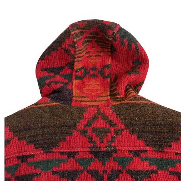 VTG Woolrich Womens Aztec Wool Hooded Jacket Size L Red Tribal Native USA 90s - Picture 9 of 16